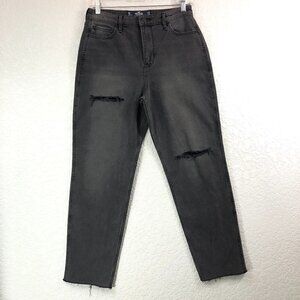 Hollister Black Distressed Ultra High Rise Mom Jeans Vintage Stretch Raw Hem